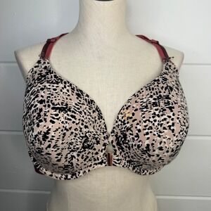 Cacique Lane Bryant Bra 44DD Front Closure Racerback Spotted Pink Plus Size Bra